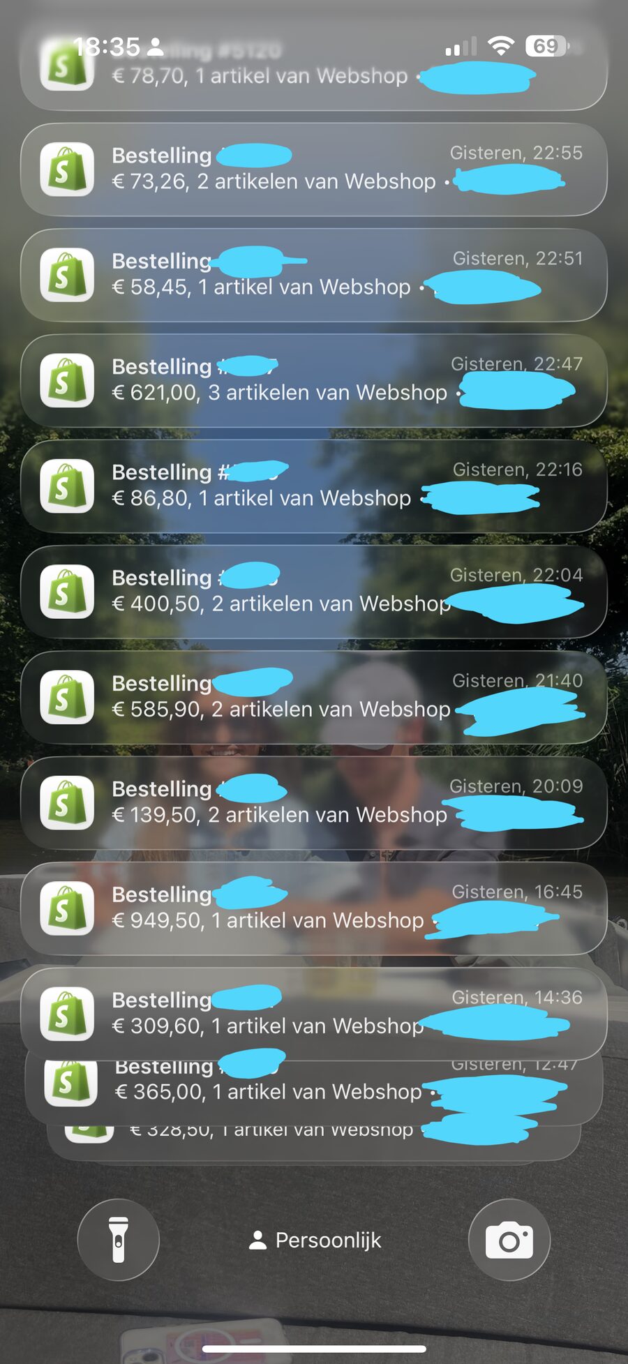 Shopify bestelmeldingen van een klant, de hele dag door nieuwe orders